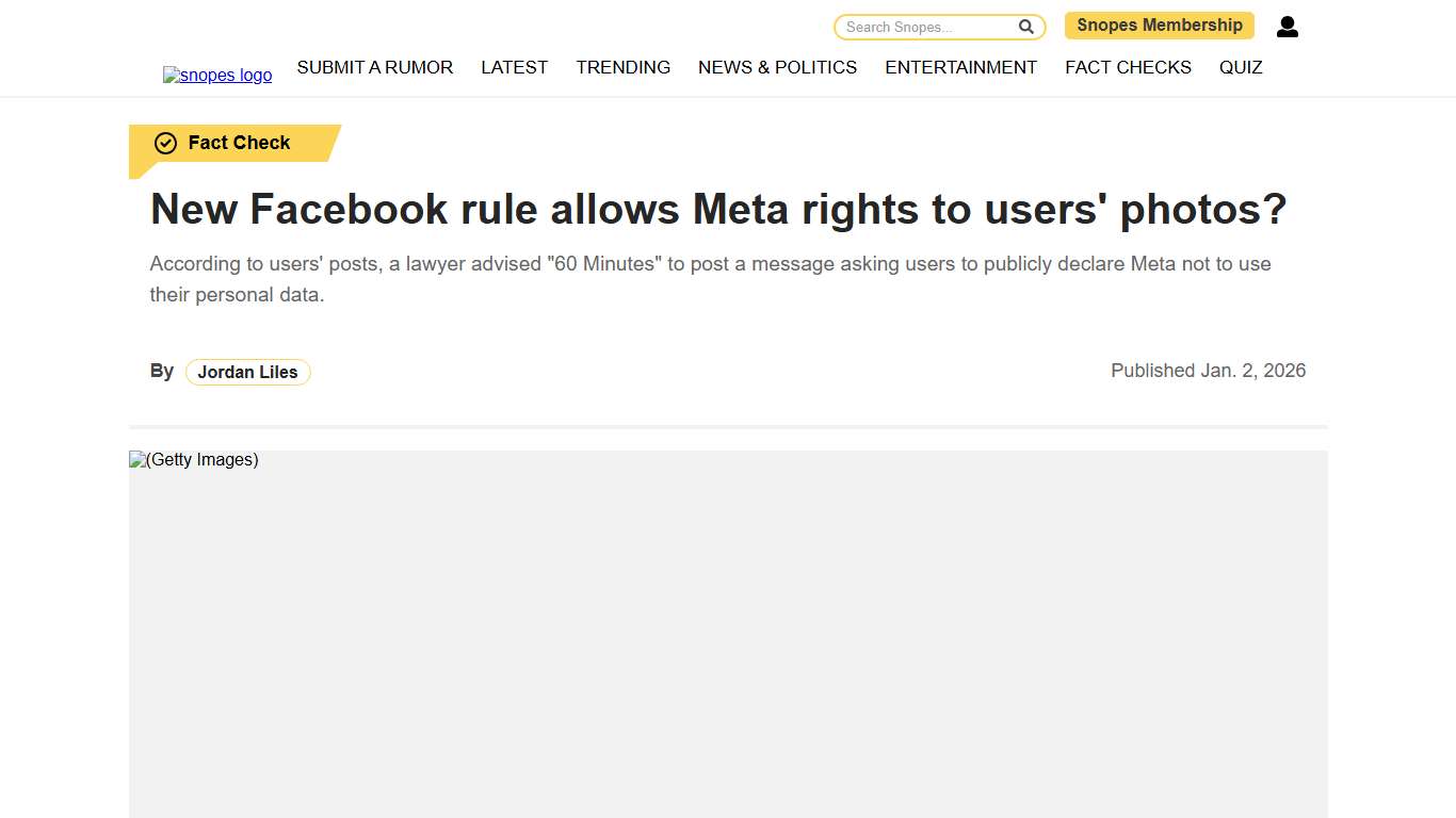 New Facebook rule allows Meta rights to users' photos? Snopes.com